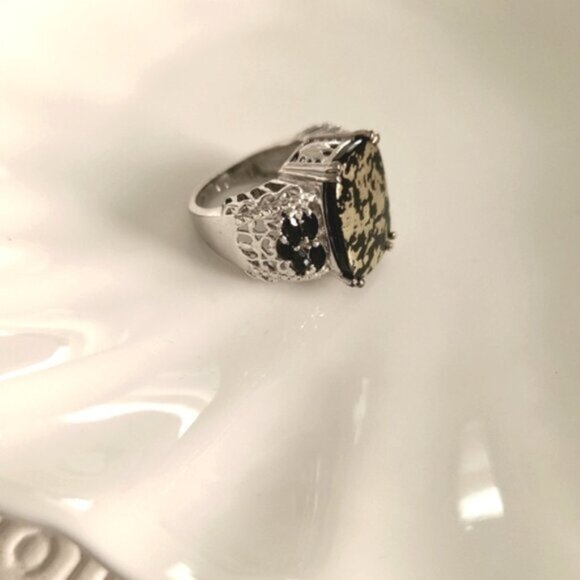 Vintage Sterling Silver 925 Black Goldenite Jade Cocktail Statement Ring - Picture 8 of 13